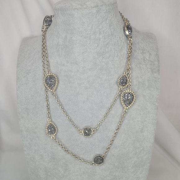 Source Unknown Jewelry - Retro Faux Black Diamond Cabachon Necklace EUC 38" Length